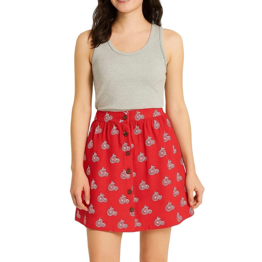 Y2K Bicycle Print Skirt Womens‎ M Pink Retro Playful Cottagecore Casual.Novelty
